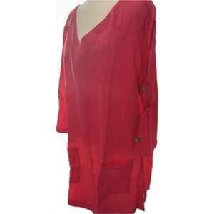 Denim & Co Womens 3X Beach Gauze Cold Shoulder Cover Up Tunic Fuchsia Pocket NWT